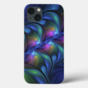 Colourful Luminous Abstract Blue Pink Green Fracta iPhone 13 Case
