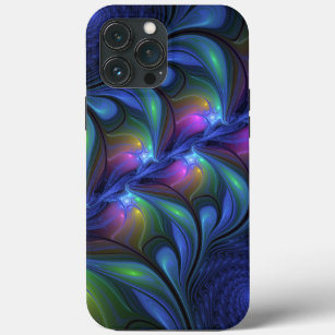 Colourful Luminous Abstract Blue Pink Green Fracta iPhone 13 Pro Max Case