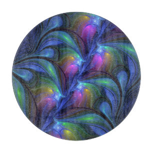 Colourful Luminous Abstract Blue Pink Green Fracta Cutting Board