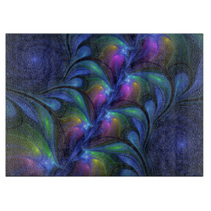 Colourful Luminous Abstract Blue Pink Green Fracta Cutting Board