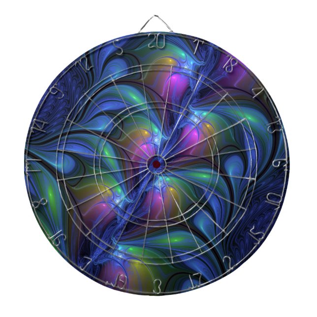 Colourful Luminous Abstract Blue Pink Green Fracta Dartboard (Front)