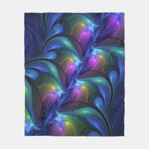 Colourful Luminous Abstract Blue Pink Green Fracta Fleece Blanket