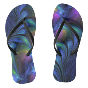 Colourful Luminous Abstract Blue Pink Green Fracta Flip Flops