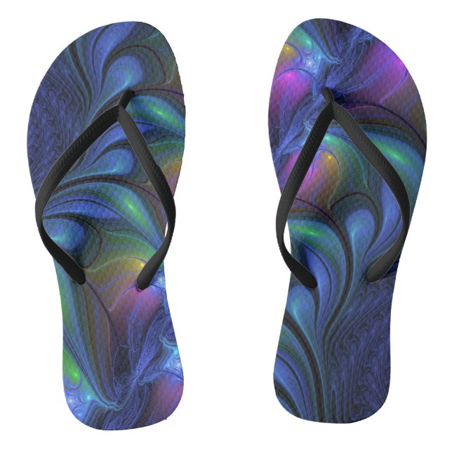 Colourful Luminous Abstract Blue Pink Green Fracta Flip Flops (Footbed)