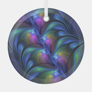 Colourful Luminous Abstract Blue Pink Green Fracta Glass Ornament