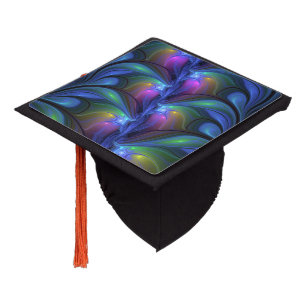 Colourful Luminous Abstract Blue Pink Green Fracta Graduation Cap Topper