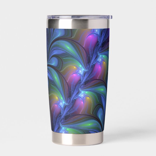 Colourful Luminous Abstract Blue Pink Green Fracta Insulated Tumbler (Left)