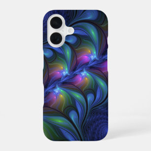 Colourful Luminous Abstract Blue Pink Green Fracta iPhone 16 Case
