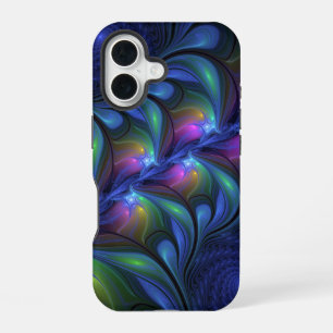 Colourful Luminous Abstract Blue Pink Green Fracta iPhone 16 Case