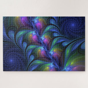 Colourful Luminous Abstract Blue Pink Green Fracta Jigsaw Puzzle