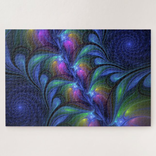 Colourful Luminous Abstract Blue Pink Green Fracta Jigsaw Puzzle (Horizontal)