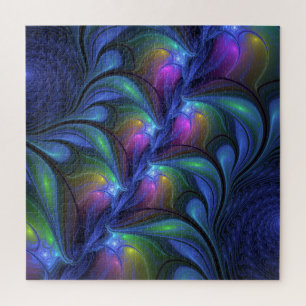 Colourful Luminous Abstract Blue Pink Green Fracta Jigsaw Puzzle