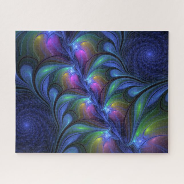 Colourful Luminous Abstract Blue Pink Green Fracta Jigsaw Puzzle (Horizontal)