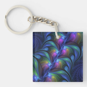 Colourful Luminous Abstract Blue Pink Green Fracta Keychain