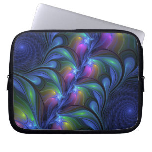 Colourful Luminous Abstract Blue Pink Green Fracta Laptop Sleeve