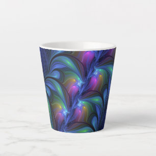 Colourful Luminous Abstract Blue Pink Green Fracta Latte Mug