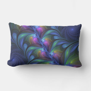 Colourful Luminous Abstract Blue Pink Green Fracta Lumbar Pillow