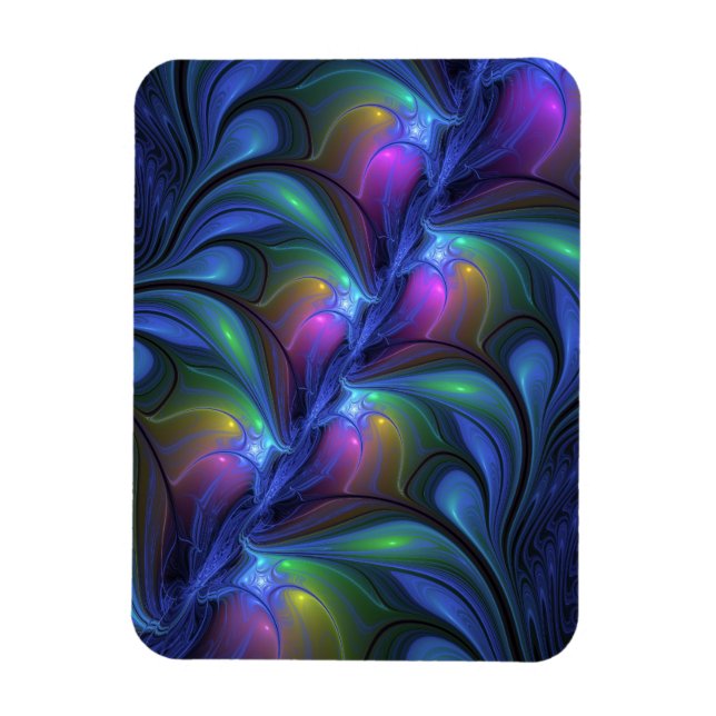 Colourful Luminous Abstract Blue Pink Green Fracta Magnet (Vertical)