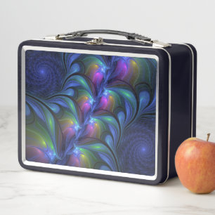 Colourful Luminous Abstract Blue Pink Green Fracta Metal Lunch Box