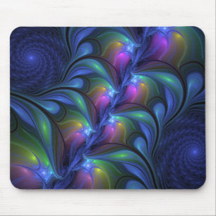 Colourful Luminous Abstract Blue Pink Green Fracta Mouse Pad