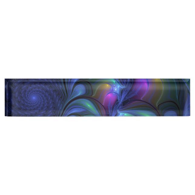 Colourful Luminous Abstract Blue Pink Green Fracta Nameplate (Front)