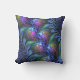 Colourful Luminous Abstract Blue Pink Green Fracta Outdoor Pillow