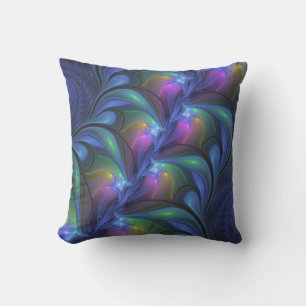 Colourful Luminous Abstract Blue Pink Green Fracta Outdoor Pillow