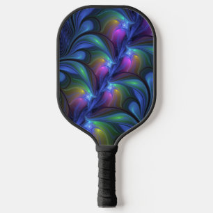 Colourful Luminous Abstract Blue Pink Green Fracta Pickleball Paddle