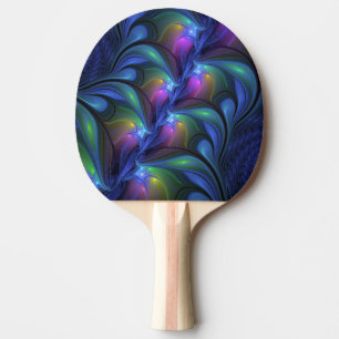 Colourful Luminous Abstract Blue Pink Green Fracta Ping Pong Paddle
