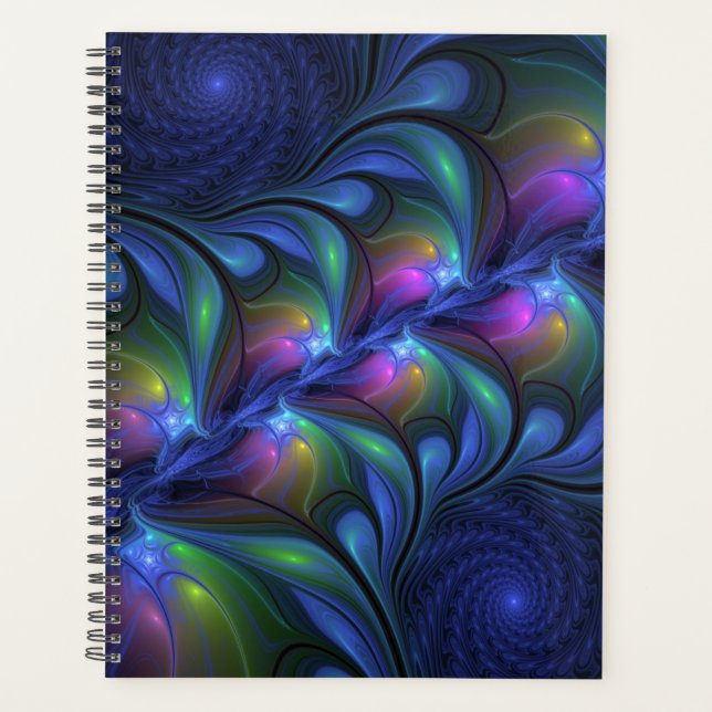 Colourful Luminous Abstract Blue Pink Green Fracta Planner (Front)