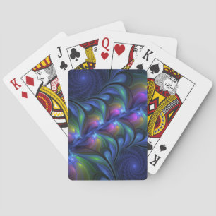Colourful Luminous Abstract Blue Pink Green Fracta Playing Cards