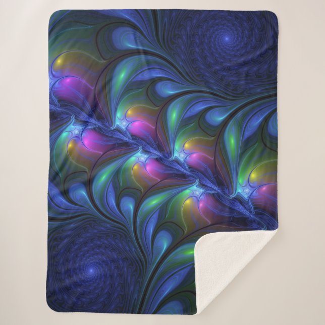 Colourful Luminous Abstract Blue Pink Green Fracta Sherpa Blanket (Front)