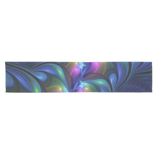 Colourful Luminous Abstract Blue Pink Green Fracta Short Table Runner (Horizontal)