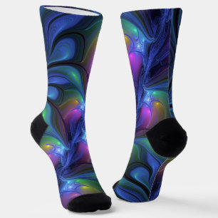 Colourful Luminous Abstract Blue Pink Green Fracta Socks