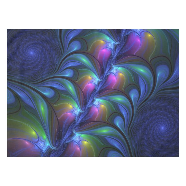Colourful Luminous Abstract Blue Pink Green Fracta Tablecloth (Front (Horizontal))