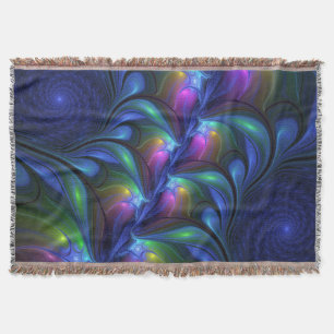Colourful Luminous Abstract Blue Pink Green Fracta Throw Blanket