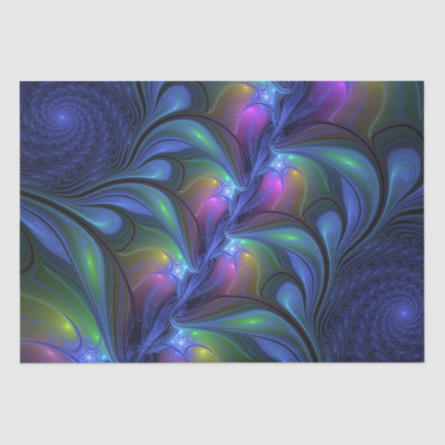 Colourful Luminous Abstract Blue Pink Green Fracta Tissue Paper (Front)