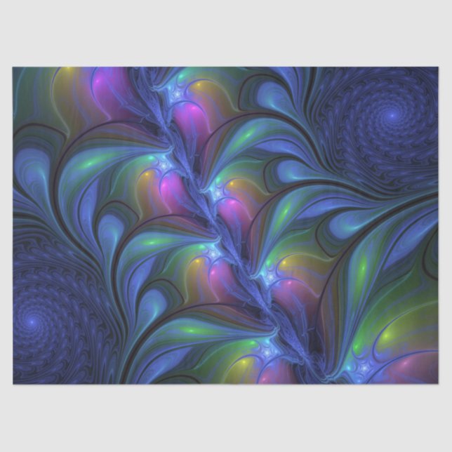 Colourful Luminous Abstract Blue Pink Green Fracta Tissue Paper (Front)