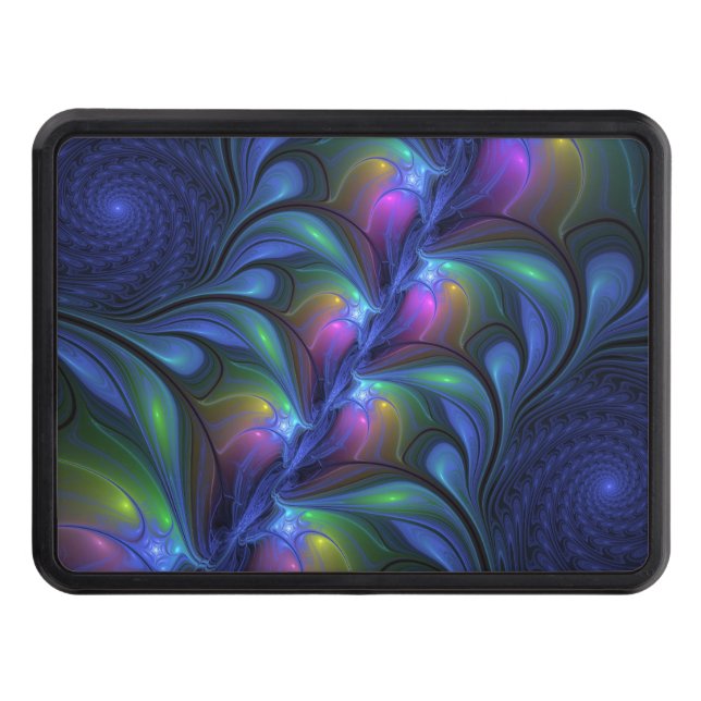 Colourful Luminous Abstract Blue Pink Green Fracta Trailer Hitch Cover (Front)