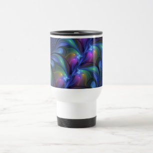 Colourful Luminous Abstract Blue Pink Green Fracta Travel Mug