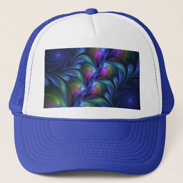 Colourful Luminous Abstract Blue Pink Green Fracta Trucker Hat (Front)