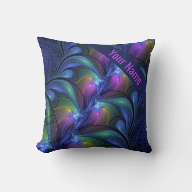Colourful Luminous Abstract Blue Pink Green Name Throw Pillow (Front)
