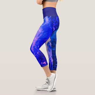 Colourful Luminous Abstract Blue White Navy Leggin Capri Leggings