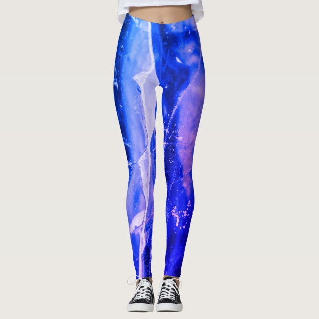 Colourful Luminous Abstract Blue White Navy Leggings (Front)