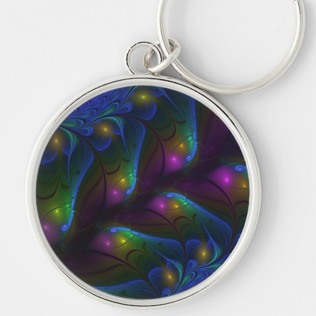 Colourful Luminous Abstract Modern Fractal Art Keychain (Front)