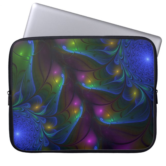 Colourful Luminous Abstract Modern Fractal Art Laptop Sleeve (Front)