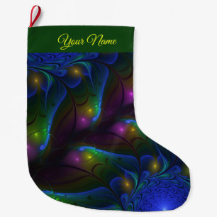Colourful Luminous Abstract Modern Fractal Art Nam Large Christmas Stocking