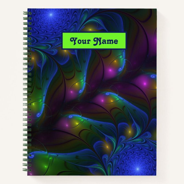Colourful Luminous Abstract Modern Fractal Art Nam Notebook (Front)