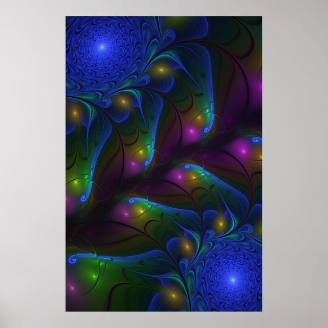 Colourful Luminous Abstract Modern Fractal Art Poster (Front)