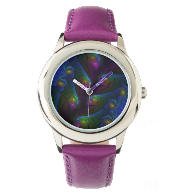 Colourful Luminous Abstract Modern Fractal Art Watch (Front)